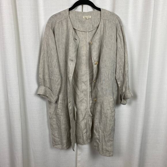 Eileen Fisher Cream Organic Linen Button Front Longline Jacket Sz.M - Picture 3 of 14